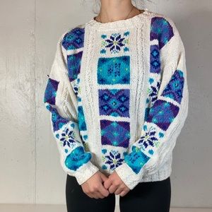 Vintage L.L.Bean White + Blue + Purple Knit Ski Sweater